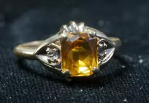 10K Yellow Gold 1.75-Carat Citrine & Diamond Ring, Size 6.75, Estate - Picture 1 of 9