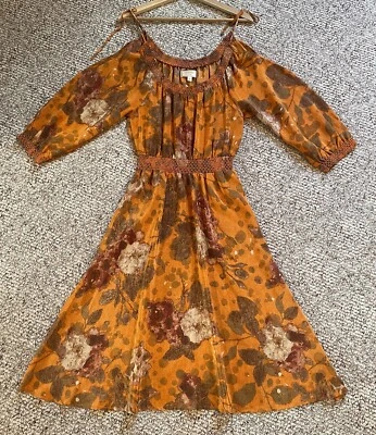 Vestido camponês Moulinette Soeurs Cara Cara tamanho 2 laranja 100% seda Anthropologie - Imagem 1 de 4