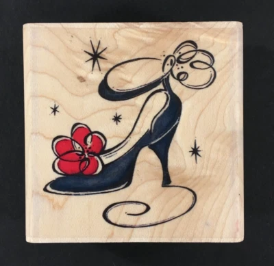 Whipper Snapper Glass Slipper High Heel Shoe Wood Mounted Rubber Stamp - Image 1 of 4