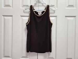 Damen Chico's Travelers dunkelbraun Tiermotiv Borte Slinky Strick Tank Top Gr. 2 - Bild 1 von 5