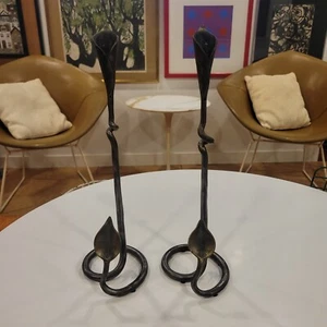 Paar 2 Vintage handgeschmiedete Lilly Kerzenständer Kunsthandwerk signiert WH - Bild 1 von 13