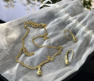 Juego de pendientes y collar con gota de agua de plata de ley 925 con tono dorado simplicidad - Imagen 1 de 6
