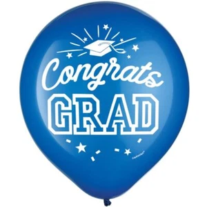 Graduation Bright Blue 12-inch Latex Balloons 15 Per Pack Blue Grad Decorations - Picture 1 of 1