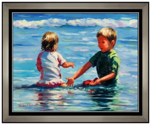 Pintura Original Michael Vincent Óleo Sobre Lienzo Firmado Niños Familia Retrato - Imagen 1 de 4