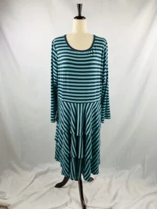LuLaRoe Damen Rüschen grün/schwarz gestreift Langarm Rundhals Kleid Gr: 3XL EUC! - Bild 1 von 9