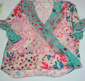 Umgee Women's Top Blouse Floral & Animal Print Relaxed Fit Top Medium - Bild 1 von 6