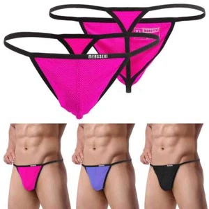 1-3Pcs Sexy Mens T-Back G-string Thong Bikini Underwear Mesh Sheer Pouch Thongs - Picture 1 of 15