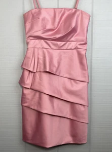 JS Collections Pink Satin Sleeveless Tiered Pleated Pencil Cocktail Prom Dress 4 - Picture 1 of 7