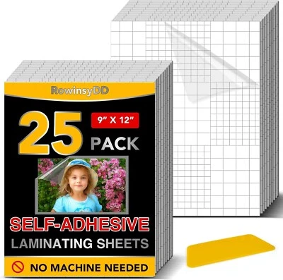 ROWINSYDD 25 Pack Self Adhesive Laminating Sheets, 9 X 12 Inch, Clear Sticker Laminate She