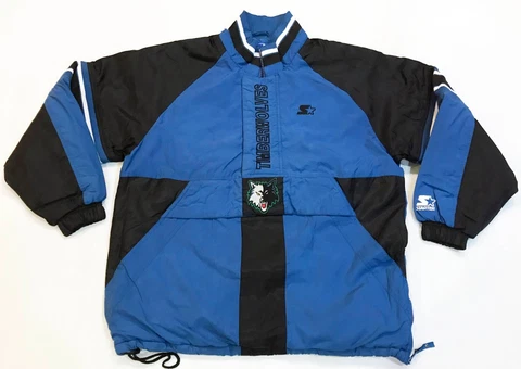 Vintage Starter NBA Minnesota Timberwolves Half Zip Puffer Jacket S Blue Sewn Cover