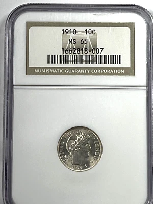 1910 Barber Dime : NGC MS65 Blazing White - Image 1 of 4
