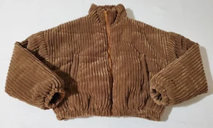 Shein Plush Puffer Jacket Small Cropped Brown Full Zip Pockets Warm Mock Neck - Picture 1 of 5