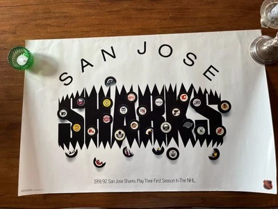 San Jose Sharks 1991-1992 Inaugural Season Poster 34" x 23"  Ex+ - Image 1 of 2