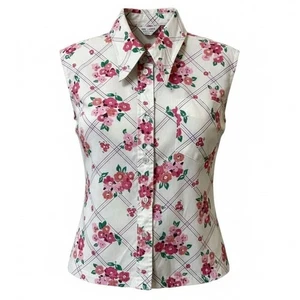 Blusa vintage años 80 sin mangas talla grande 22 44 floral botón delantero - Imagen 1 de 5