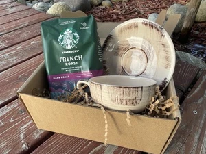 Vintage Barkwood Vernonware Coffee Cup / Saucer & Starbucks Coffee Gift Set - Picture 1 of 6