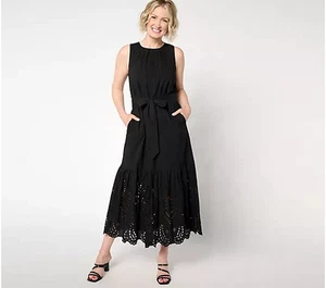 Destination 365 Eyelet Sleeveless Maxi Dress with Self Belt-Black-Medium-A653941 - Picture 1 of 2