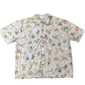 Disney Shopping Mickey Surf Goofy Ukelele Bungalow XXL Azul Abotonado 100% Algodón - Imagen 1 de 14