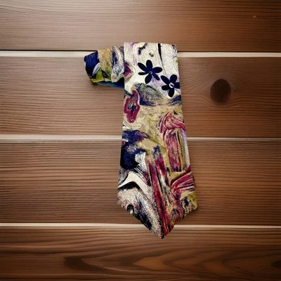 Gravata masculina MBP Nova York Londres Tóquio 100% seda italiana floral abstrata feita nos EUA - Imagem 1 de 4