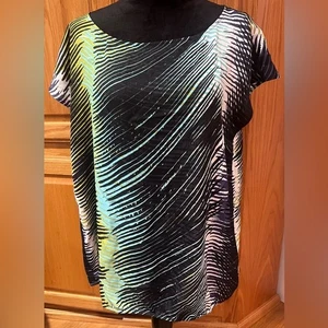 Ann Taylor LOFT Bluse mehrfarbig abstrakt Streifen Print Flügelärmel Größe XL - Bild 1 von 12