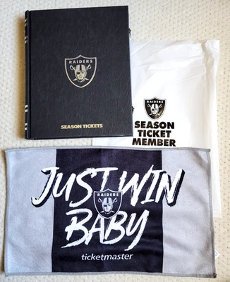 NUEVO Las Vegas Raiders 2025 Season Ticket Caja de Regalo y Toalla Bandera Rally Foto 1 de 4