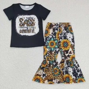 Toddler Baby Girls Boutique Bell Bottom Pants Set Sassy Western - Picture 1 of 6