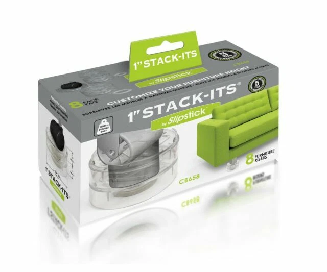 SlipStick CB658 StackIts Clear Stackable Furniture Risers - 8-Pack