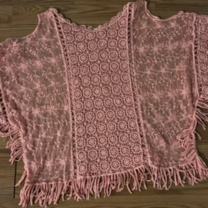 Vintage Y2k boho Pink Lace Fringe Poncho Festival Beach Cover up One size - Picture 1 of 21
