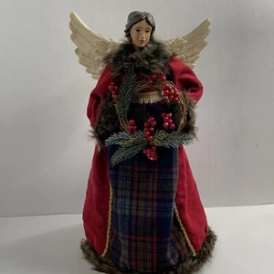 Viktorianischer Weihnachtsengel Baumspitze 16" hoch rotes Kleid mit Kranz - Bild 1 von 8