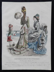 Gravure de Mode 19ème (Couleurs) - Le Moniteur des dames et demoiselles Ca. 1880 - Picture 1 of 3