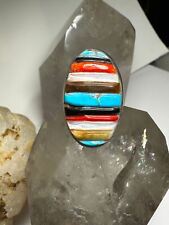 Navajo ring cobblestone turquoise onyx coral mop size 10.25 sterling silver wome