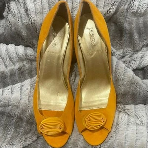 J. Crew rosette orange suede heels size 9.5 Italy - Picture 1 of 9