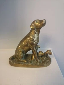 Vintage Brass Ornament / Table Decoration Dog With Three Puppies - Picture 1 of 5