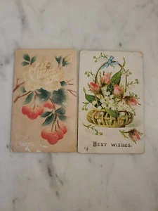 Two Early 1900s Best Wishes Postcards Featuring Roses Lily Of The Valley, Etc. - Picture 1 of 7