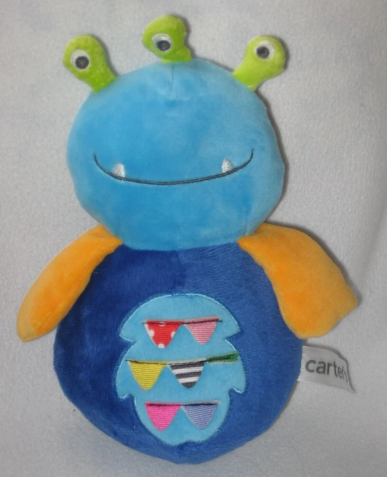 Carters Blue Alien Monster 3 Ojos Peluche Bebé Lovey Chime 63203 Foto 1 de 4