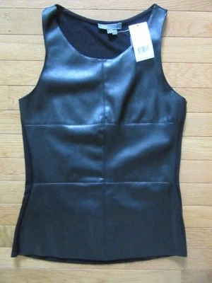 VINCE WOMENS LEATHER BLACK SLEEVELESS TANK TOP, NWT $495, 4 - Image 1 of 4