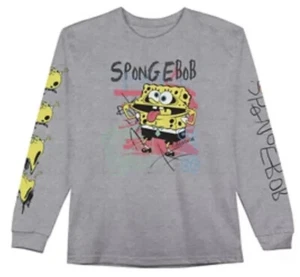 Nickelodeon SpongeBob SquarePants Mens Large Heather Gray Long Sleeve T Shirt - Picture 1 of 6