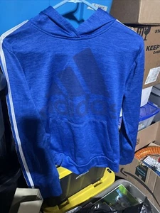 Adidas Hoodie Kids Large (?) Pullover Fleece Lined Pockets Logo On Front Blue - Picture 1 of 2