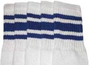 19” MID CALF WHITE tube socks with ROYAL BLUE stripes style 3 (19-38) - Picture 1 of 1