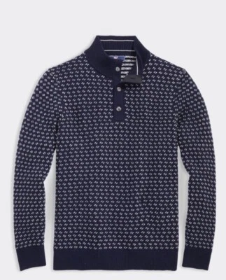 $198 NWT Vineyard Vines Oysterman Birdseye Sweater Men's Medium Merino Wool Navy - Image 1 of 4