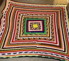 Vintage Afghan Crochet Queen Sz Handmade Blanket 67 X 80” One Big Granny Square!