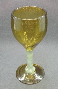 Calice vetro artistico soffiato italiano vintage verde oliva gambo trasparente 8" 14 oz MCM - Foto 1 di 14