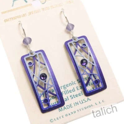Adajio Earrings Blue and Violet Two-Part Twigs and Bubbles Handmade in USA 7676 - Image 1 of 4