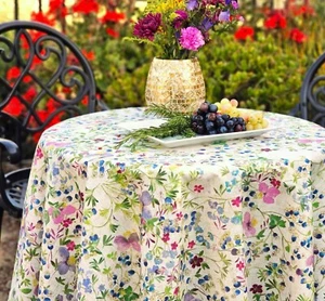 LUANA WILDFLOWERS 60" Round Acrylic Coated Wipeable French Oilcloth Tablecloths - Picture 1 of 5