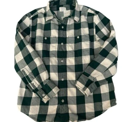 CREWCUTS Plaid Flannel Button Up Long Sleeve Shirt Green White Boys Size 10 - Image 1 of 4
