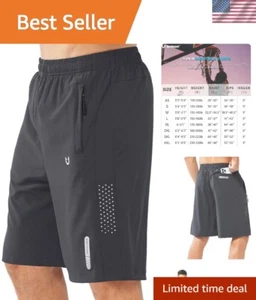 Men's Quick Dry Athletic Shorts with 3 Zipper Pockets - 9" Lightweight Gym Wear - Picture 1 of 8