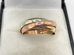 9ct Gold Hallmarked 3 x Colour Gold Russian Wedding Ring. Goldmine Jewellers.