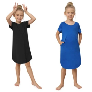 6-12Y Kids Girls' Short Sleeve Nightdress Soft Pajamas Night Sleep Shirt Dress - Picture 1 of 15