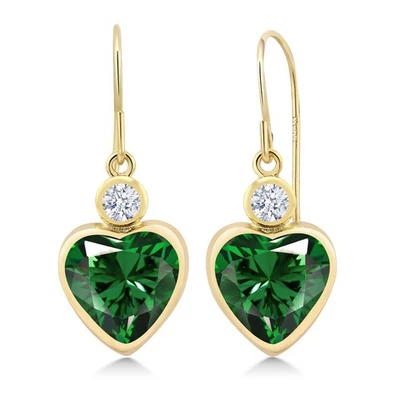 14K Yellow Gold Nano Emerald and Zirconia Earrings For Women (3.48 Cttw, - Image 1 of 3