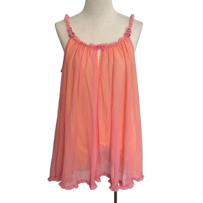 Camisola Betsey Johnson Intimates Sheer Ruffle Babydoll rosa coral M Y2K - Imagem 1 de 4