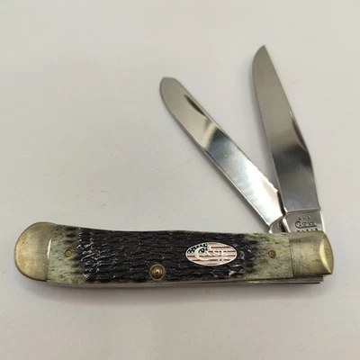 2002 Case XX США звезды и полосы траппер нож 6254 SS шаг черный и флаг щит - Изображение 1 из 4